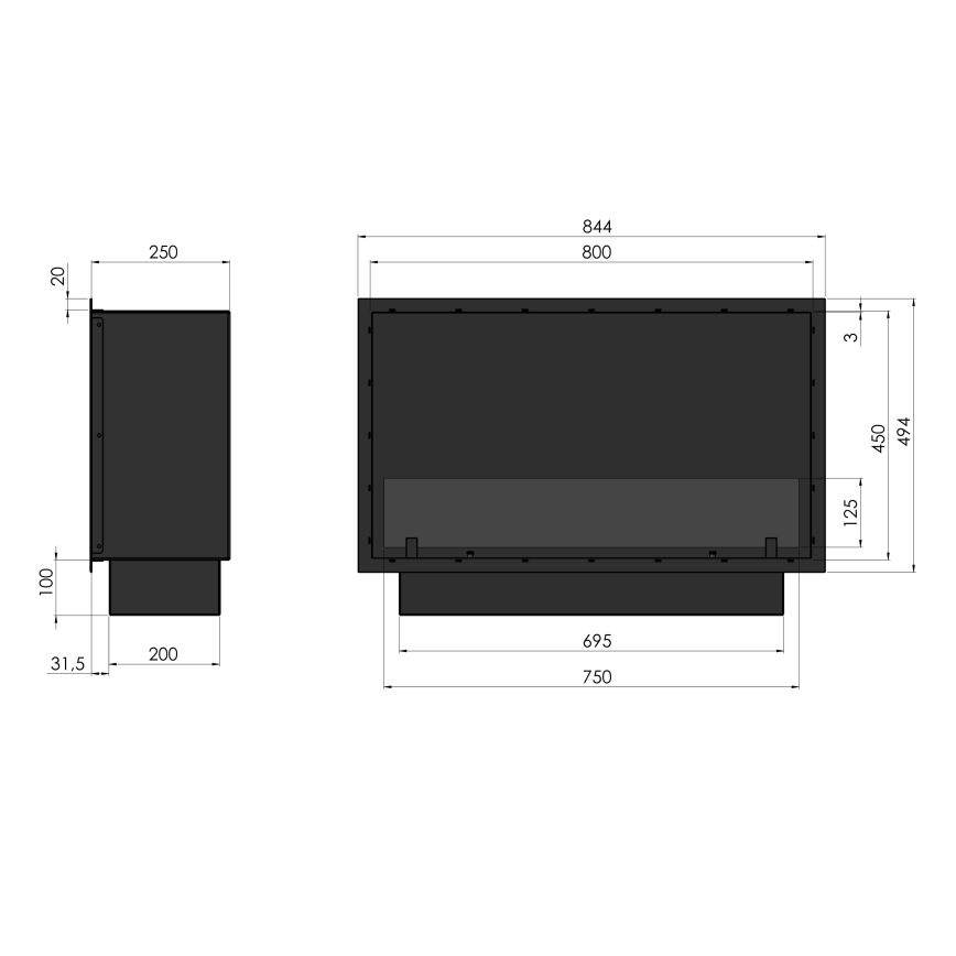 InFire - Χωνευτό Τζάκι BIO 49,4x84,4 cm 3,5kW μαύρο