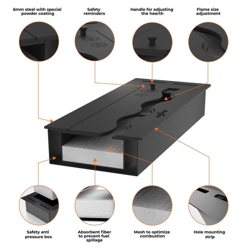 InFire - Χωνευτό Τζάκι BIO 7,5x60 cm 3,5kW μαύρο