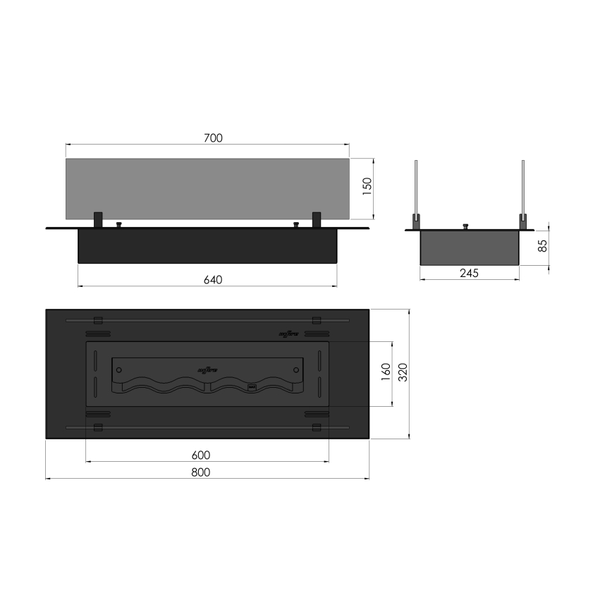 InFire - Χωνευτό Τζάκι BIO 8,5x80 cm 3,5kW μαύρο