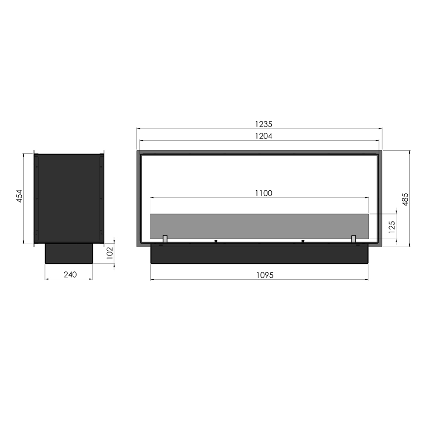InFire - Χωνευτό Τζάκι BIO 48,5x123,5 cm 6kW μαύρο