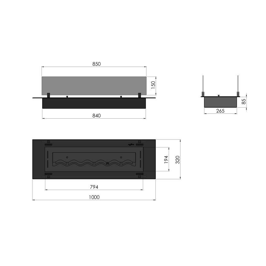 InFire - Χωνευτό Τζάκι BIO 8,5x100 cm 6kW μαύρο