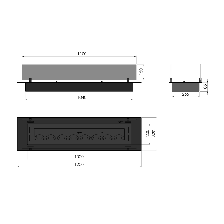 InFire - Χωνευτό Τζάκι BIO 8,5x120 cm 6kW μαύρο