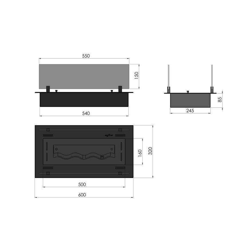 InFire - Χωνευτό Τζάκι BIO 8,5x60 cm 3,5kW μαύρο