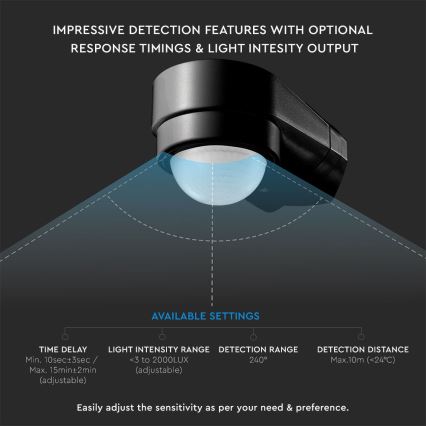 Infrared Εξωτερικού χώρου αισθητήρας κίνησης 240° 600W/230V IP65 μαύρο