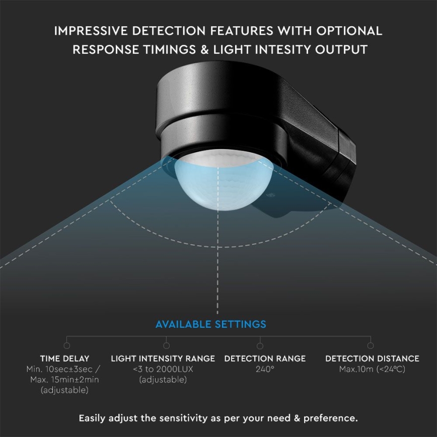 Infrared Εξωτερικού χώρου αισθητήρας κίνησης 240° 600W/230V IP65 μαύρο