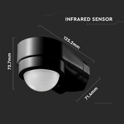 Infrared Εξωτερικού χώρου αισθητήρας κίνησης 240° 600W/230V IP65 μαύρο