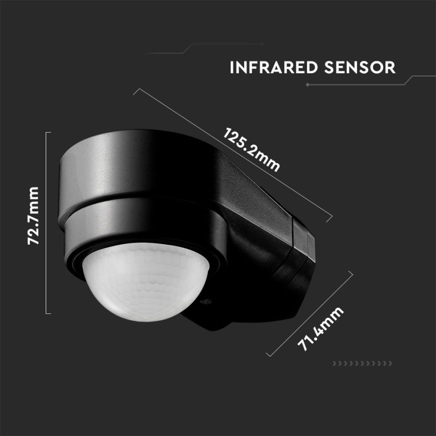 Infrared Εξωτερικού χώρου αισθητήρας κίνησης 240° 600W/230V IP65 μαύρο