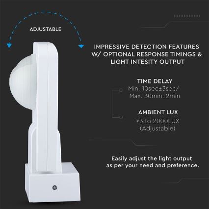 Infrared Εξωτερικού χώρου αισθητήρας κίνησης 360° 1000W/230V IP65 λευκό