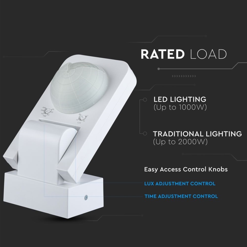 Infrared Εξωτερικού χώρου αισθητήρας κίνησης 360° 1000W/230V IP65 λευκό