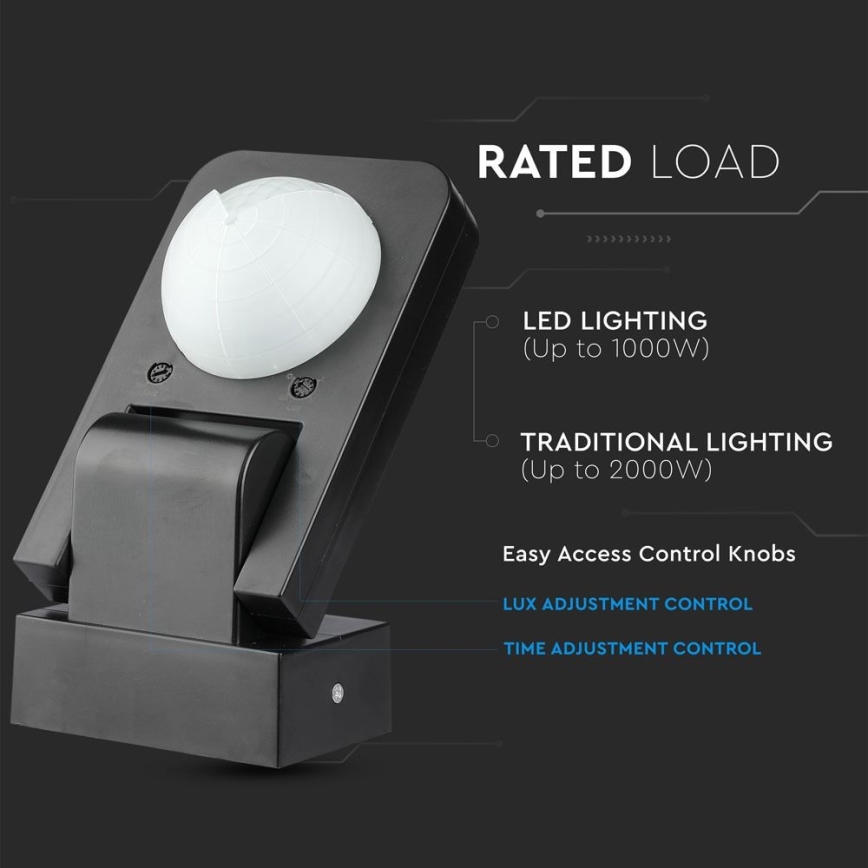 Infrared Εξωτερικού χώρου αισθητήρας κίνησης 360° 1000W/230V IP65 μαύρο