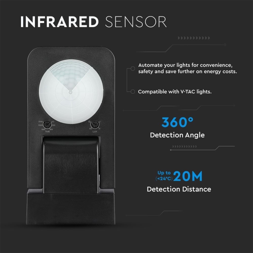 Infrared Εξωτερικού χώρου αισθητήρας κίνησης 360° 1000W/230V IP65 μαύρο