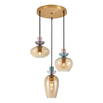 ITALUX - Κρεμαστό φωτιστικό σε καλώδιο FANDA 3xE27/40W/230V χρυσό/καπνιστό μπεζ