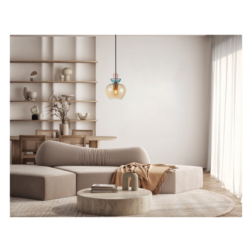 ITALUX - Κρεμαστό φωτιστικό με καλώδιο FANDA 1xE27/40W/230V χρυσό/καπνιστό μπεζ