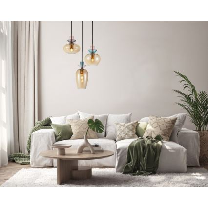 ITALUX - Κρεμαστό φωτιστικό σε καλώδιο FANDA 3xE27/40W/230V χρυσό/καπνιστό μπεζ