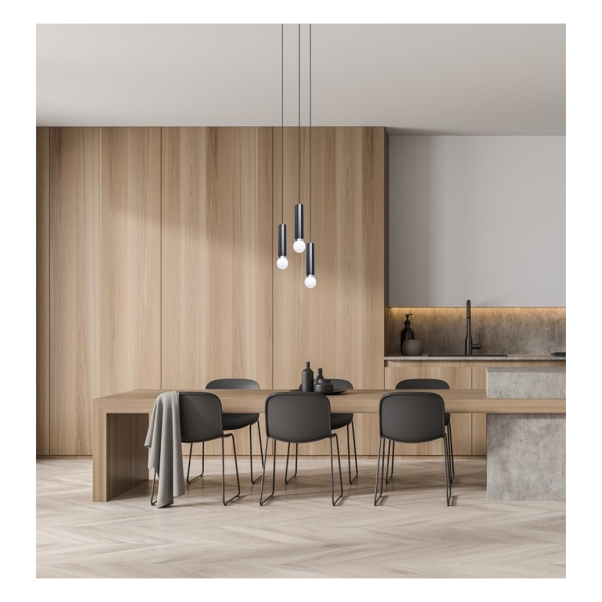 ITALUX - Κρεμαστό φωτιστικό MACERA με καλώδιο 3xE27/40W/230V μαύρο