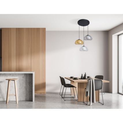 ITALUX - Κρεμαστό φωτιστικό σε καλώδιο AINALE 3xG9/7W/230V μαύρο/διάφανο/μπεζ/γκρι