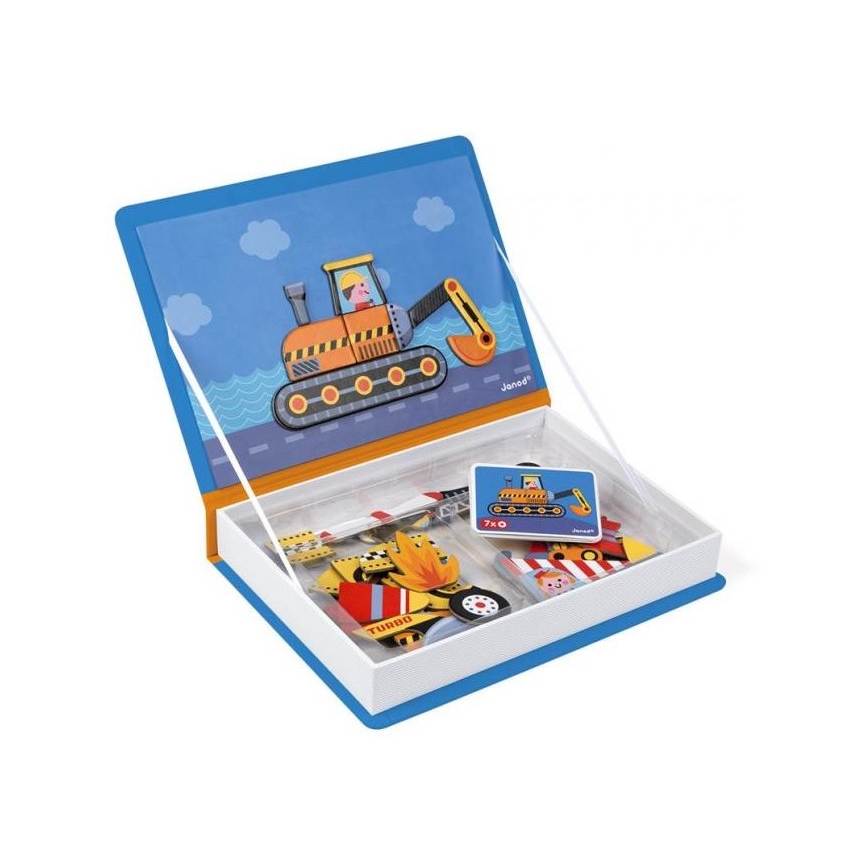 Janod - Μαγνητικό παιχνίδι κατασκευών βιβλίο  MAGNETIBOOK οχήματα
