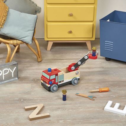 Janod - Ξύλινο σετ κατασκευής BRICOKIDS πυροσβεστικό όχημα