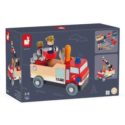 Janod - Ξύλινο σετ κατασκευής BRICOKIDS πυροσβεστικό όχημα