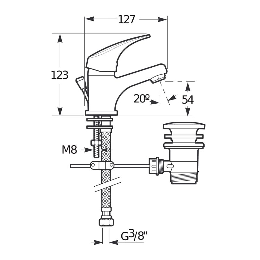 JIKA H3111N10041111 - Μπαταρία νιπτήρος + βαλβίδα με υπερχείλιση TALAS 12,3 cm γυαλιστερό χρώμιο