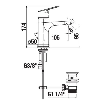JIKA H3112E10041111 - Μπαταρία νιπτήρα με βαλβίδα αποχέτευσης χωρίς υπερχείλιση TALAS 17,4 εκ. γυαλιστερό χρώμιο