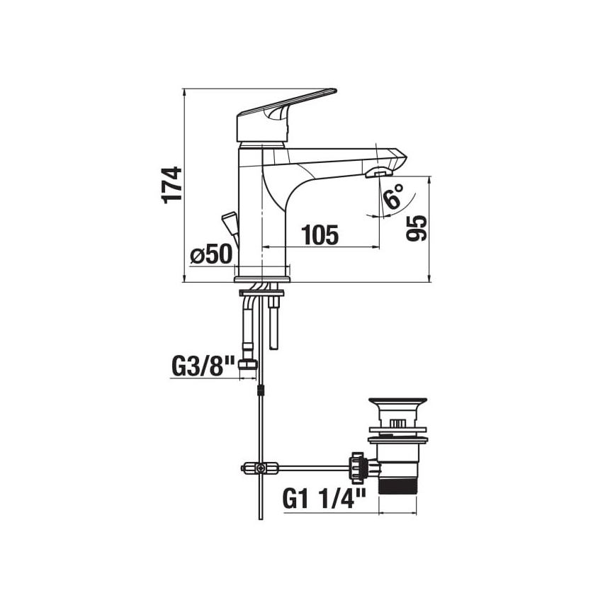 JIKA H3112E10041111 - Μπαταρία νιπτήρος + βαλβίδα χωρίς υπερχείλιση TALAS 17,4 cm γυαλιστερό χρώμιο