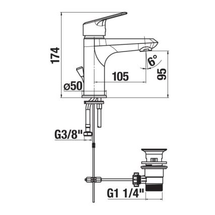 JIKA H3112E10041171 - Μπαταρία νιπτήρα με βαλβίδα αποχέτευσης χωρίς υπερχείλιση TALAS 17,4 εκ. γυαλιστερό χρώμιο