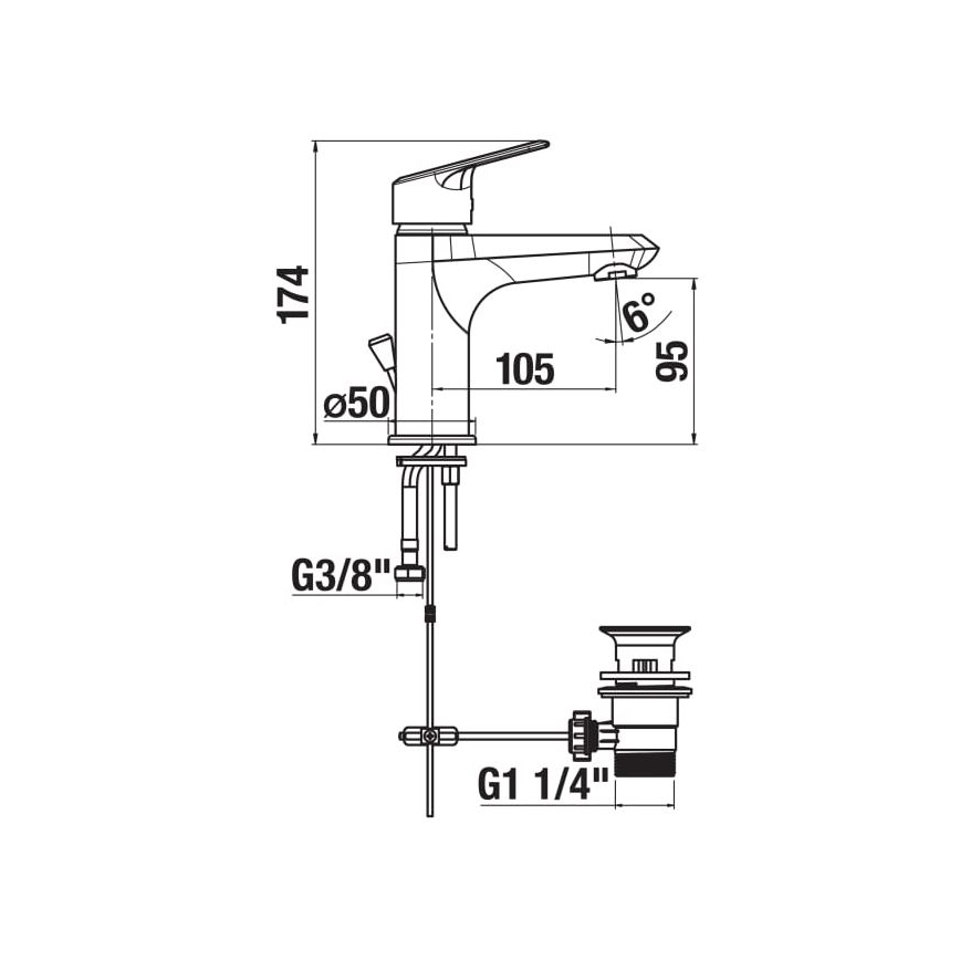 JIKA H3112E10041171 - Μπαταρία νιπτήρα με βαλβίδα αποχέτευσης χωρίς υπερχείλιση TALAS 17,4 εκ. γυαλιστερό χρώμιο