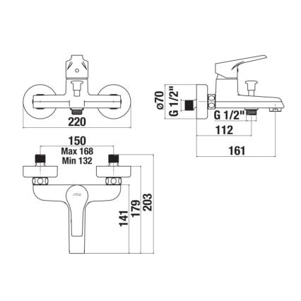 JIKA H3211W70044001 - Μπαταρία μπανιέρας CUBE γυαλιστερό χρώμιο