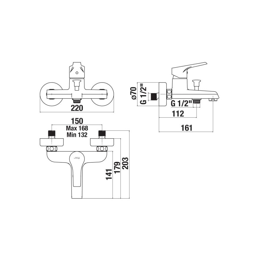 JIKA H3211W70044001 - Μπαταρία μπανιέρας CUBE γυαλιστερό χρώμιο