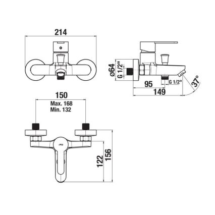 JIKA H3211Z70044001 - Μπαταρία μπανιέρας LYRA γυαλιστερό χρώμιο