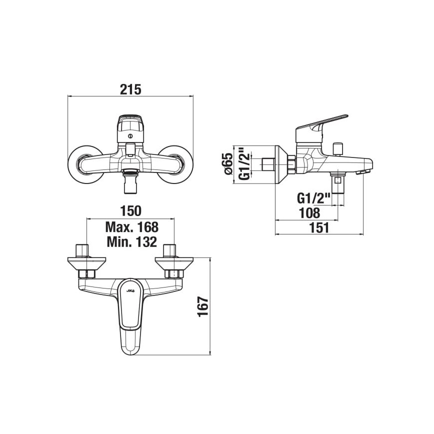 JIKA H3212E70044001 - Μπαταρία μπανιέρας TALAS γυαλιστερό χρώμιο