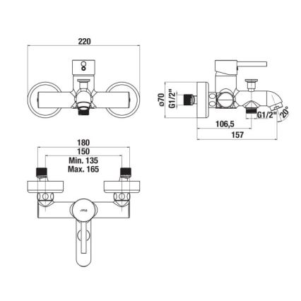 JIKA H3212F70044001 - Μπαταρία μπανιέρας MIO γυαλιστερό χρώμιο