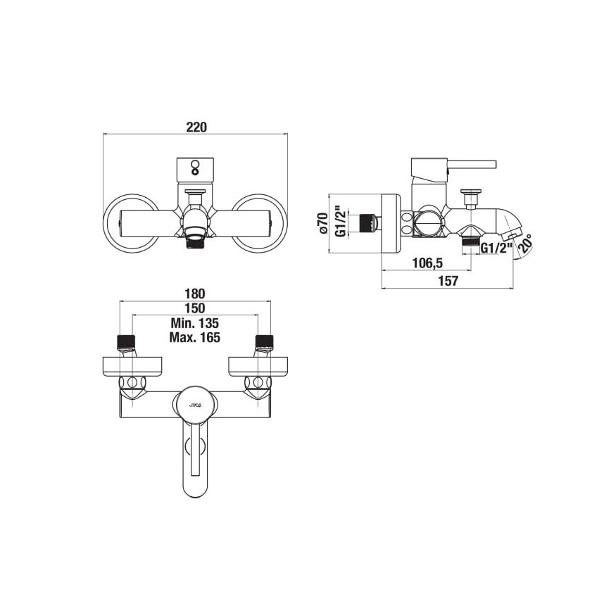 JIKA H3212F70044001 - Μπαταρία μπανιέρας MIO γυαλιστερό χρώμιο