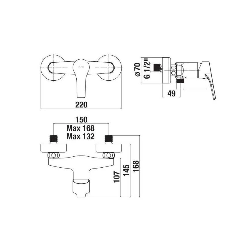 JIKA H3311W70044001 - Μπαταρία ντους CUBE γυαλιστερό χρώμιο