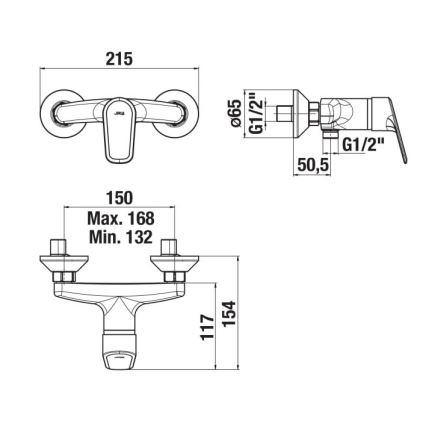 JIKA H3312E70044001 - Μπαταρία ντους TALAS γυαλιστερό χρώμιο