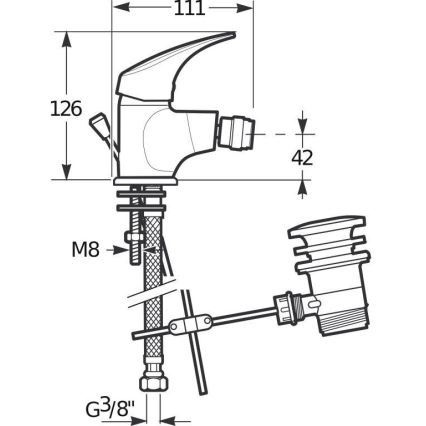 JIKA H3411N10041111 - Μπαταρία μπιντέ + βαλβίδα χωρίς υπερχείλιση TALAS 12,6 cm γυαλιστερό χρώμιο