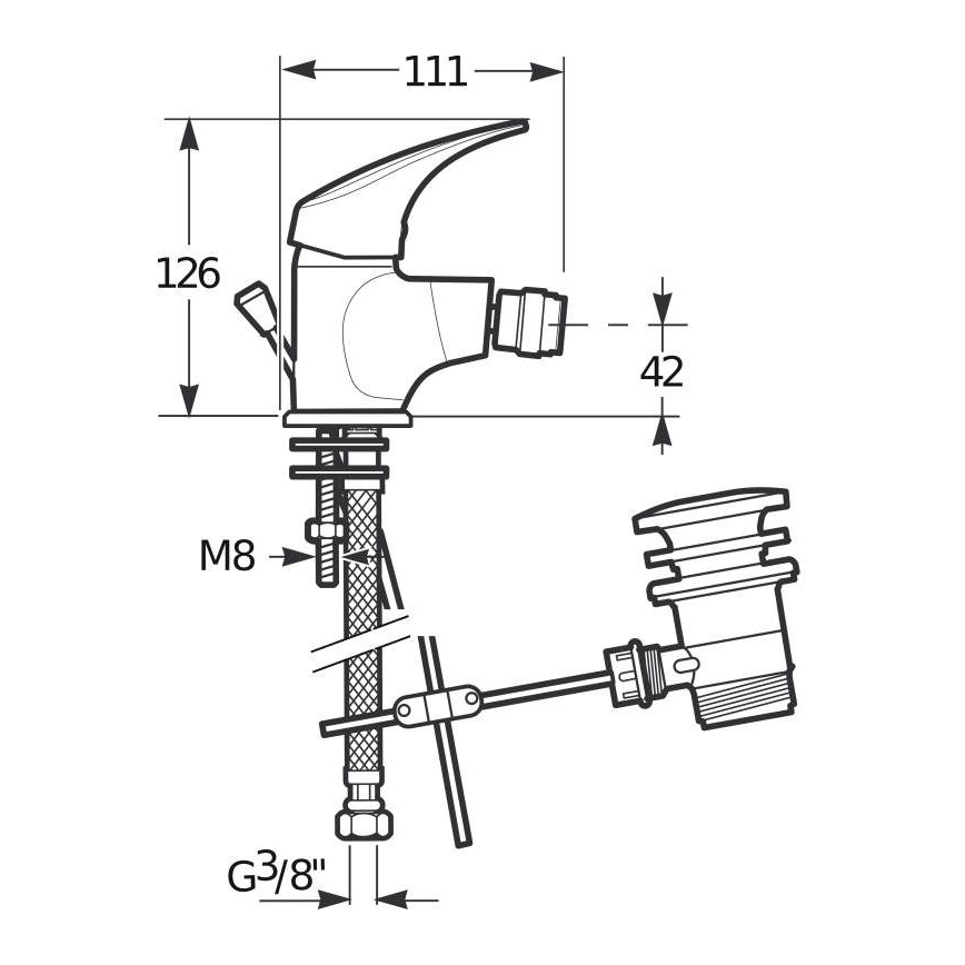 JIKA H3411N10041111 - Μπαταρία μπιντέ + βαλβίδα χωρίς υπερχείλιση TALAS 12,6 cm γυαλιστερό χρώμιο
