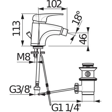 JIKA H3411U10041111 - Μπαταρία μπιντέ + βαλβίδα χωρίς υπερχείλιση DEEP 11,3 cm γυαλιστερό χρώμιο