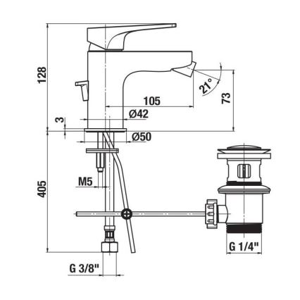 JIKA H3411X10041111 - Μπαταρία μπιντέ + βαλβίδα χωρίς υπερχείλιση CUBITO 12,8 cm γυαλιστερό χρώμιο