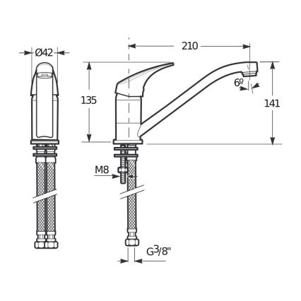 JIKA H3511N10042301 - Μπαταρία νεροχύτη TALAS 13,5 εκ. γυαλιστερό χρώμιο