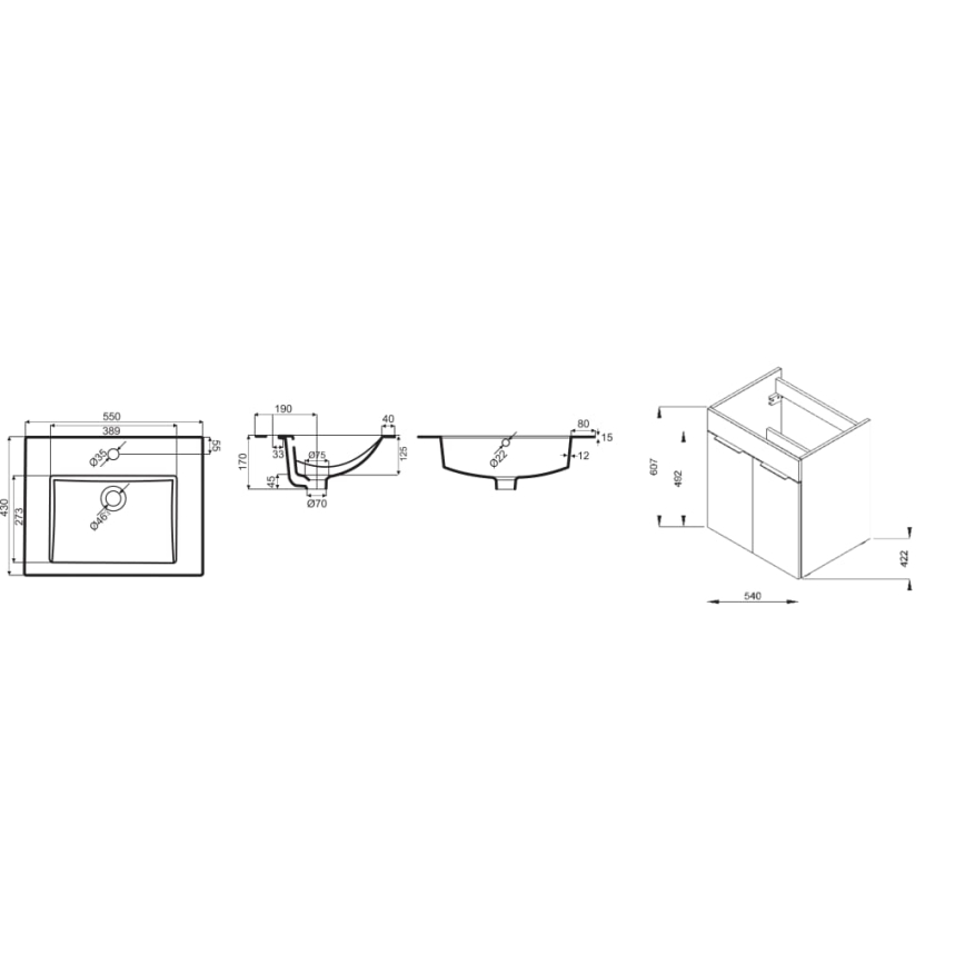 JIKA H4536121765141 - Ντουλάπι μπάνιου με νιπτήρα CUBE 60,7x55 cm στάχτη