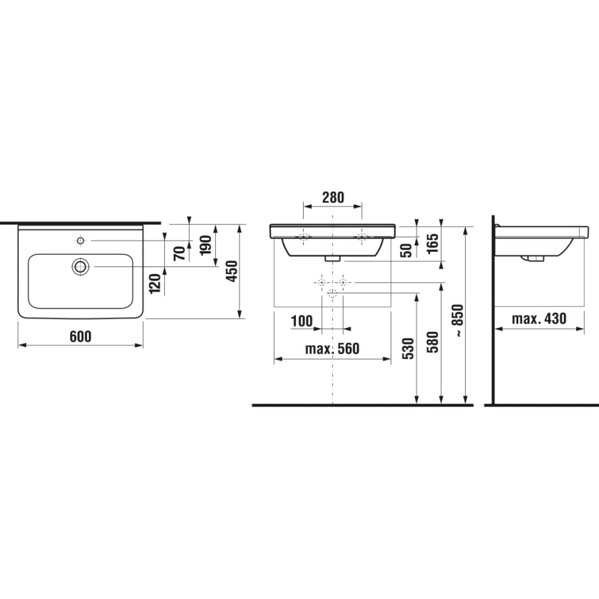 JIKA H8104230001041 - Επιτοίχιος νιπτήρας CUBITO 60x45 εκ. κεραμικός/λευκός