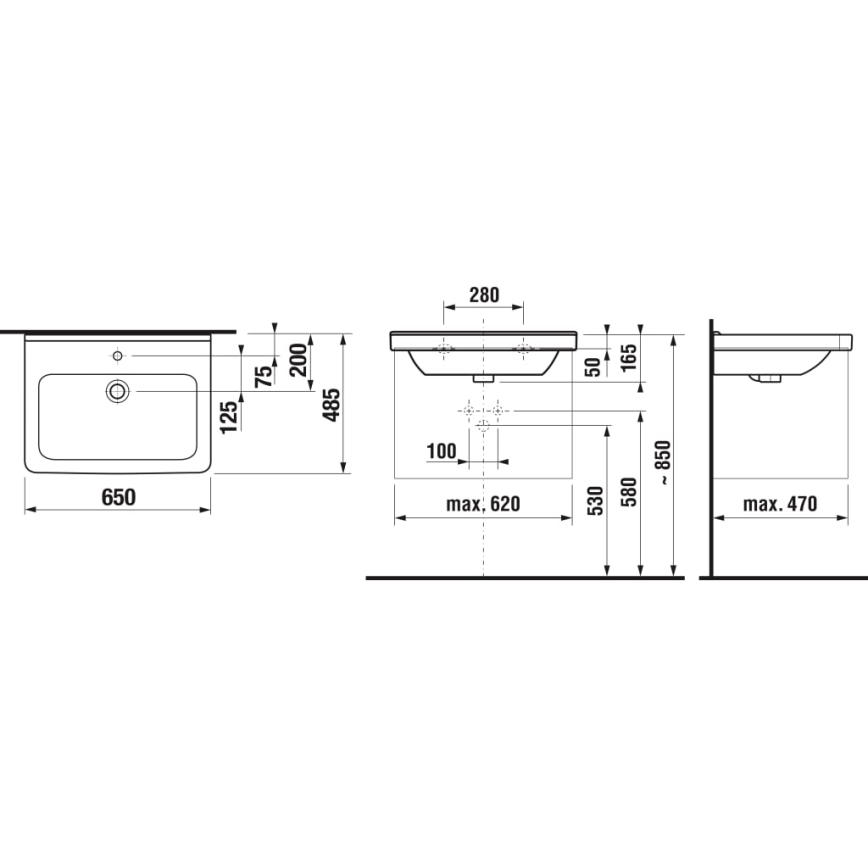 JIKA H8104240001041 - Επιτοίχιος νιπτήρας CUBITO 65x48,5 εκ. κεραμικός/λευκός