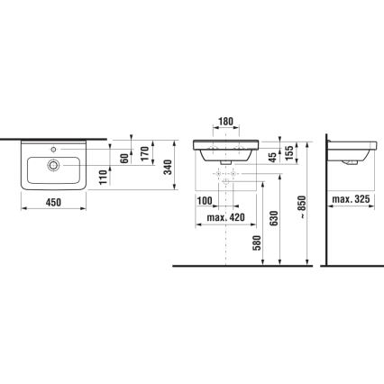 JIKA H8114220001041 - Επιτοίχιος νιπτήρας CUBITO 45x34 εκ. κεραμικός/λευκός