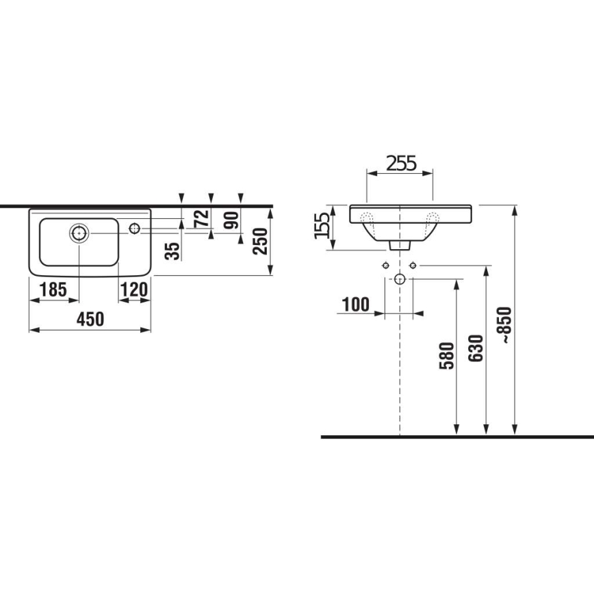 JIKA H8114240001061 - Επιτοίχιος νιπτήρας CUBITO 45x25 εκ. κεραμικός/λευκός