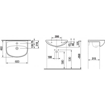 JIKA H8133830001041 - Ένθετος νιπήρας μπάνιου LYRA 60x46 cm κεραμικός/λευκό