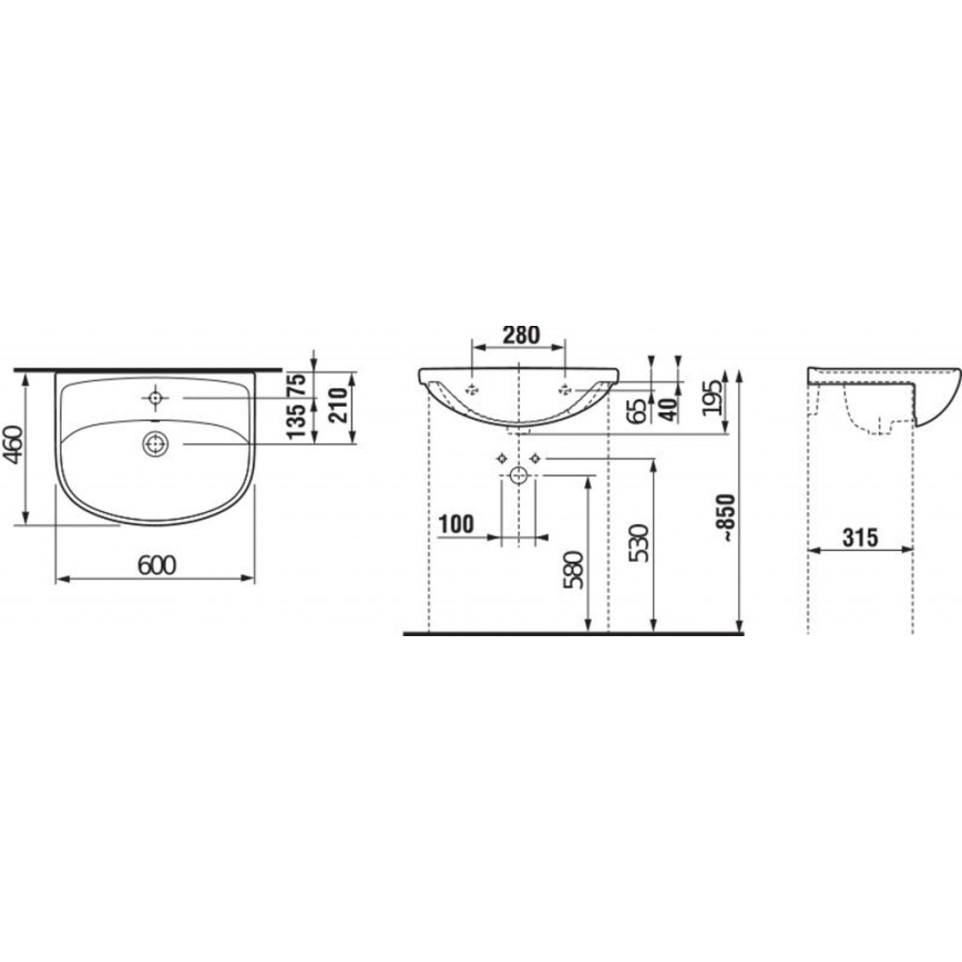 JIKA H8133830001041 - Ένθετος νιπήρας μπάνιου LYRA 60x46 cm κεραμικός/λευκό