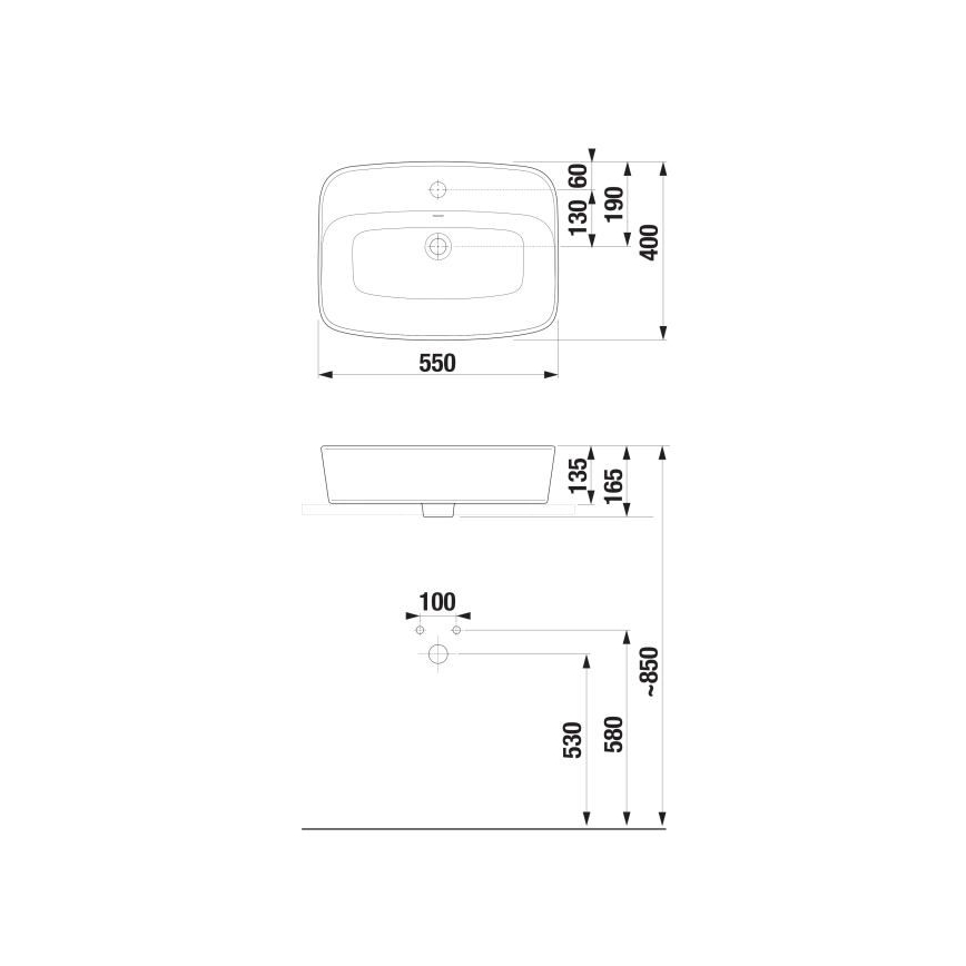 JIKA H8183820001041 - Νιπτήρας επιτραπέζιος LYRA 55x40 εκ. κεραμικός/λευκός