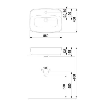 JIKA H8183827571041 - Νιπτήρας για πάγκο LYRA 55x40 εκ. κεραμικός/ματ λευκός